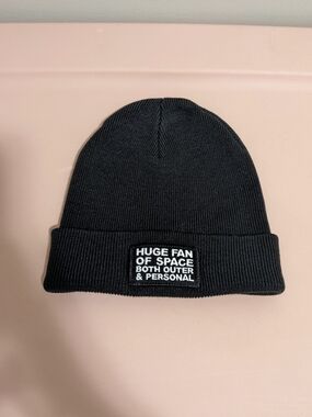 Black Beanie Hat with 'Huge Fan of Space' Patch